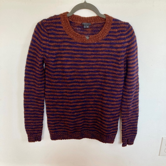 Theory Sweaters - Theory Aegea B Athos Sweater Wool Blend Striped Rust & Navy Women's Size S/P